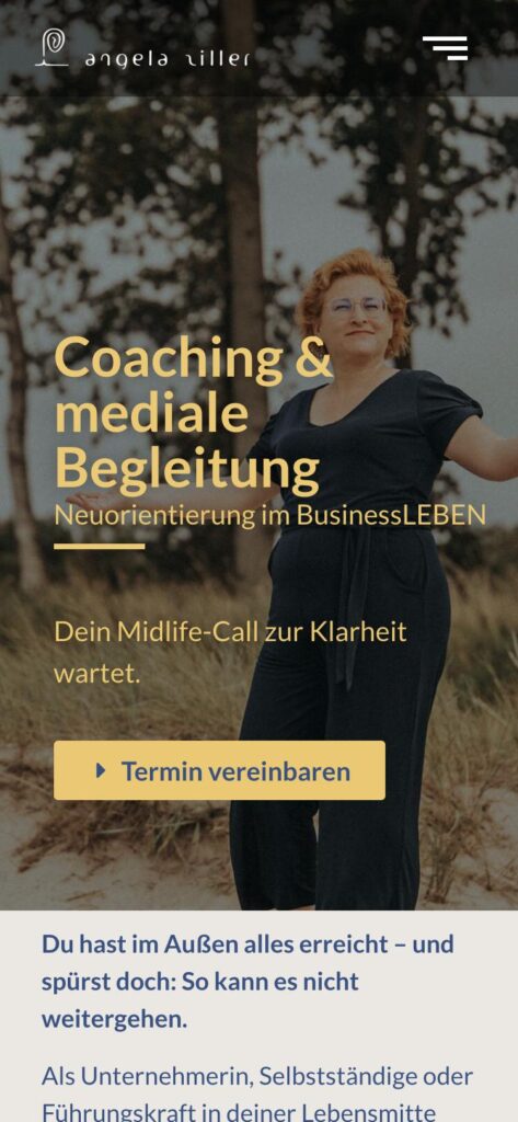 Mobile Ansicht der Webseite Angela Ziller Coaching
