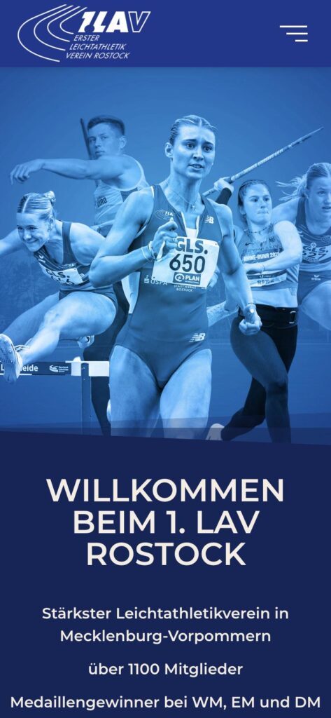 Mobile Ansicht der neuen Webseite des 1. LAV Rostock